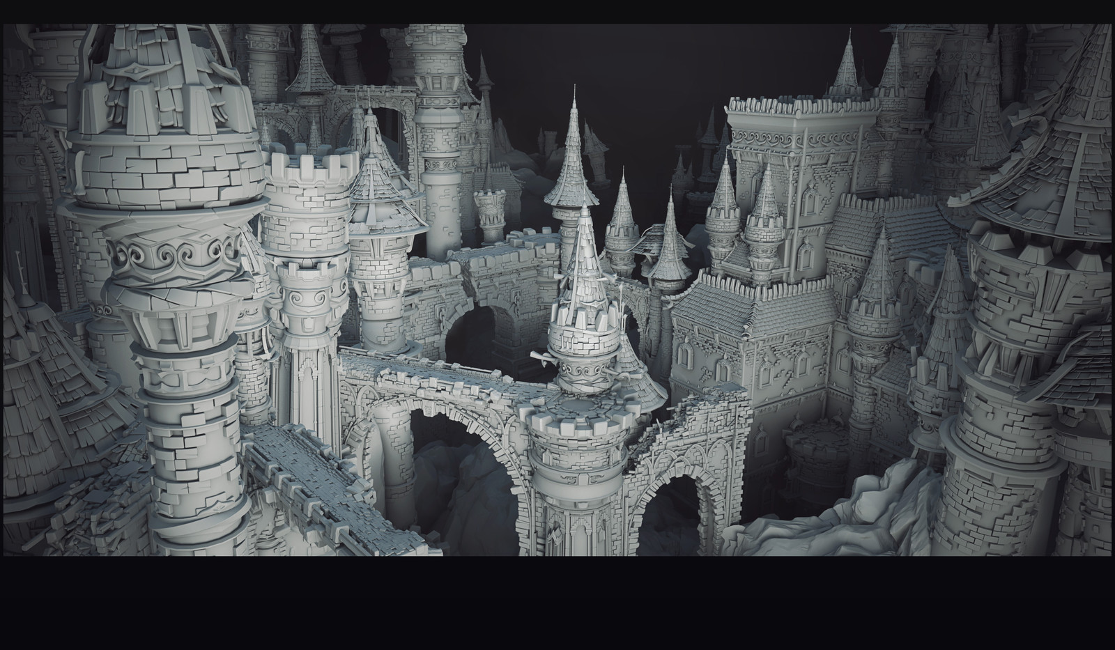 Personal layout of all assets I built (minus the rocks on the ground built by Laurent Pierlot)