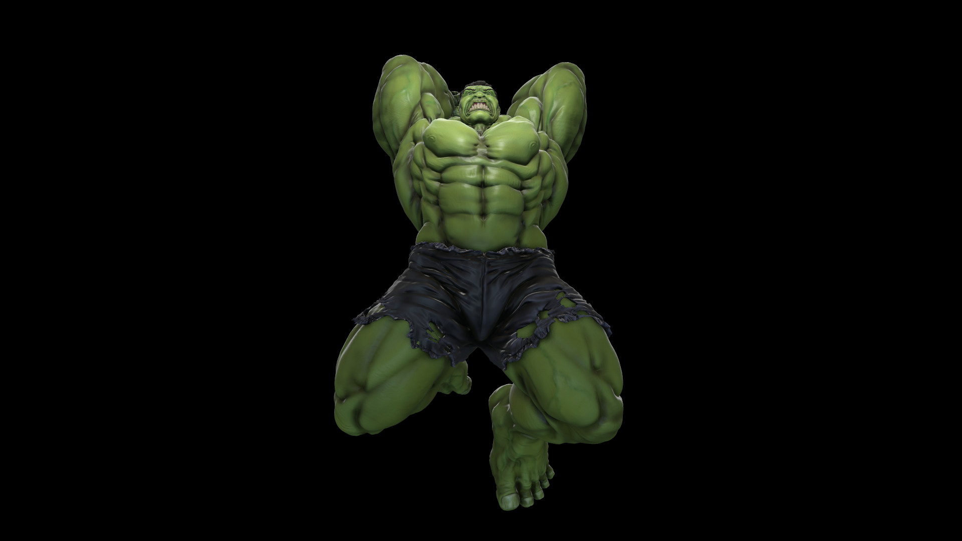 A model of hulk, really angry and doing a smash. 