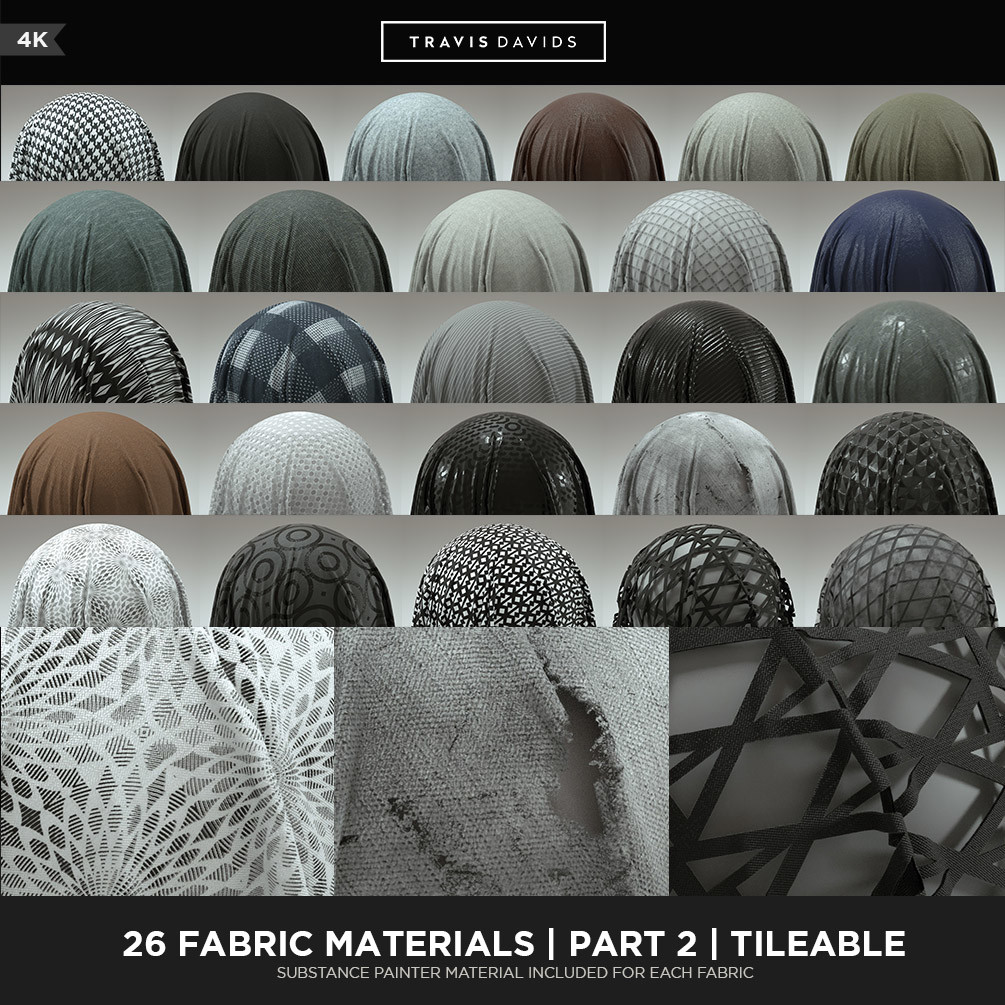24 4K Tileable Fabric Materials Part 1 -  https://gum.co/nYGRM
26 4K Tileable Fabric Materials Part 2 -  https://gum.co/kDOhR
