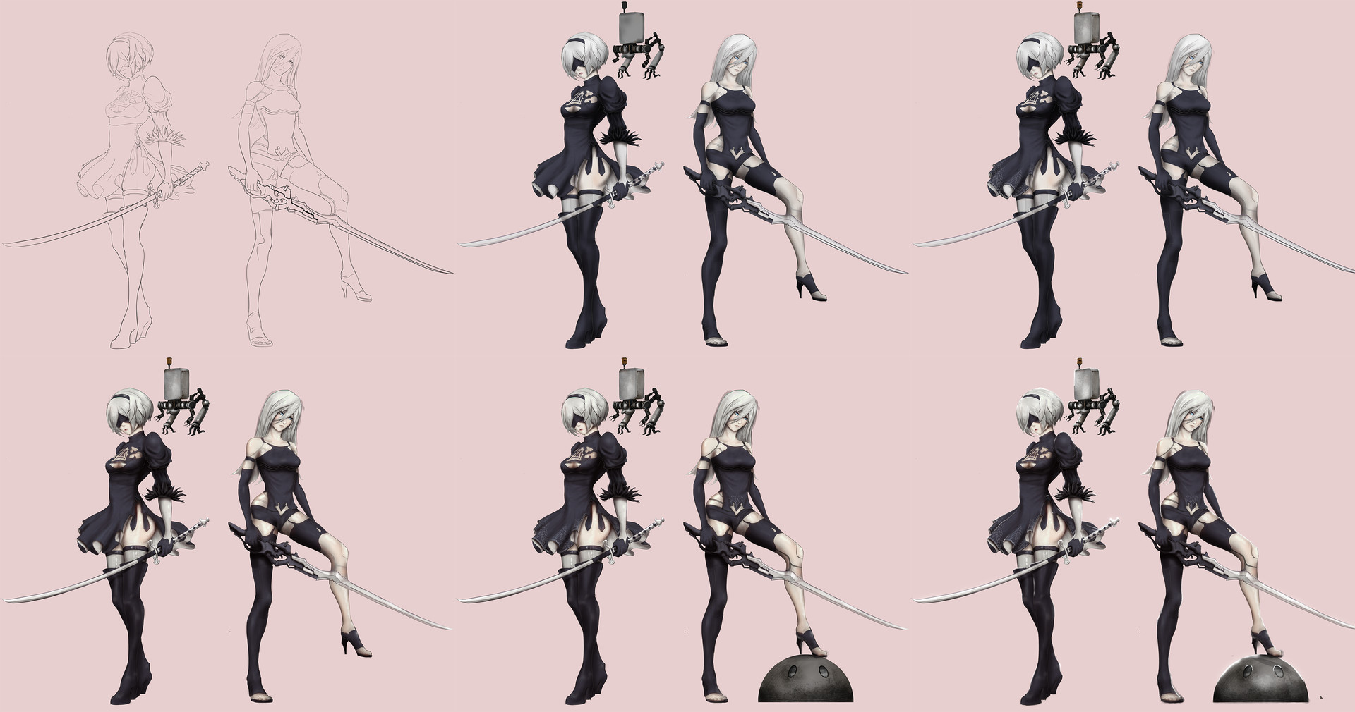 Nier Automata A2 concept - inglish  Modelado de personajes, Diseño de  personajes, Model sheet character