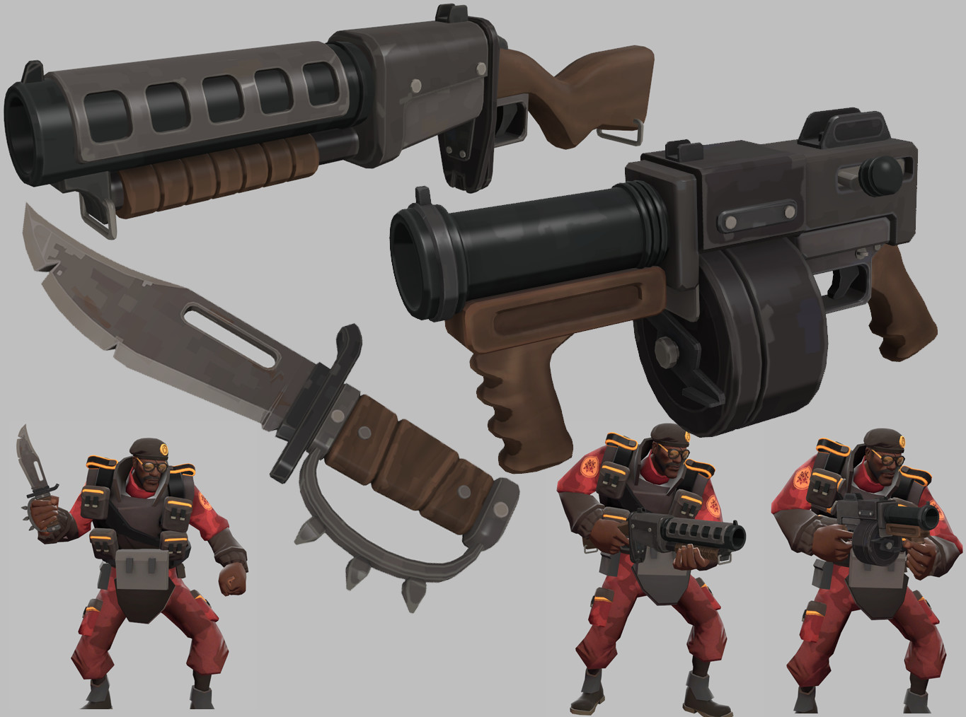 Military Demoman set, 3 weapons and 3 cosmetics