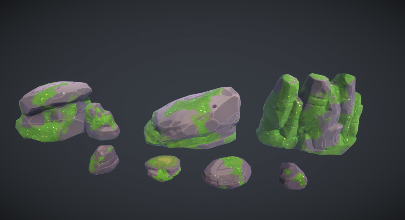 Forest rocks. Moss is applied via a shader and can be removed/added