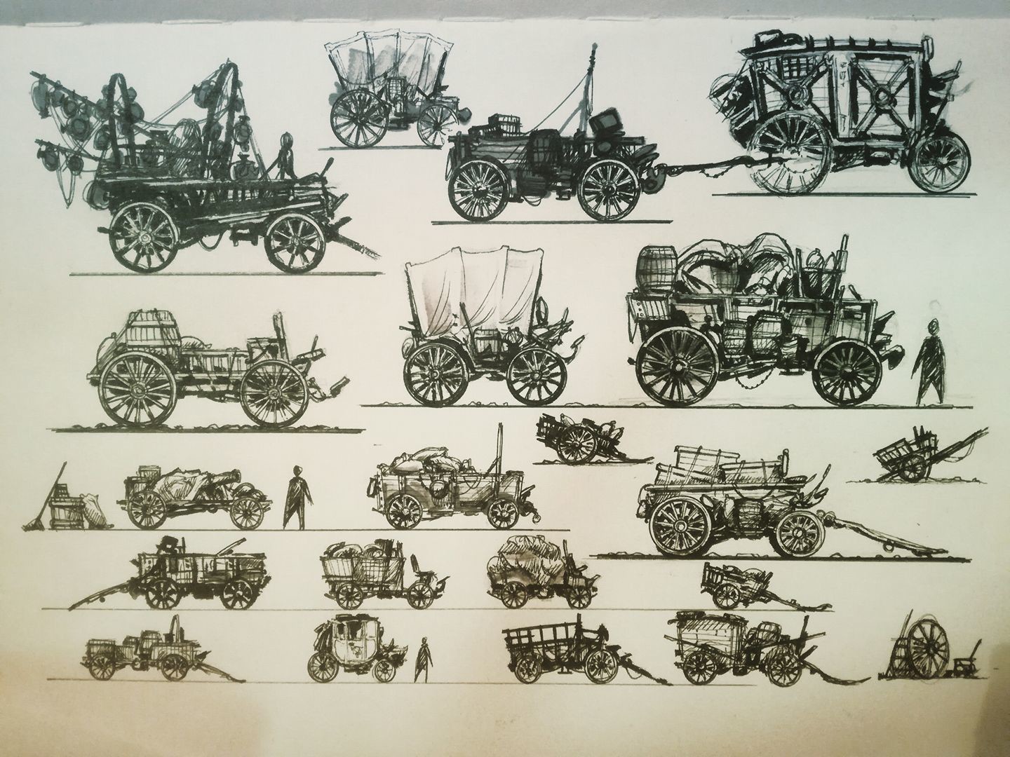 Cart, Carriage and Wagon concepts, these might be used as moving, working vehicles or static props.