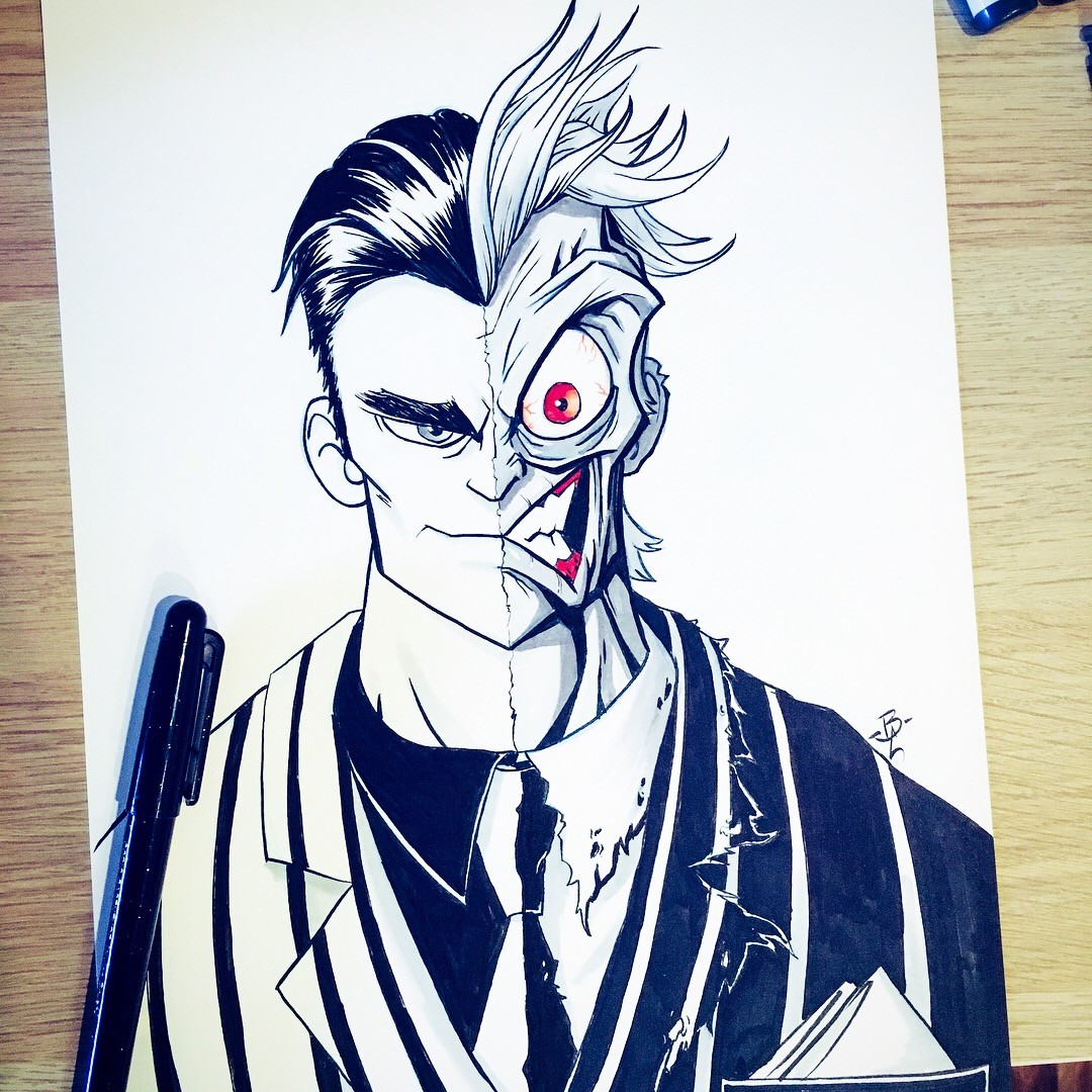 Brian Cooper Two Face Ink And Marker Drawing Done For Inktober Once you have that down, draw two center lines: two face ink and marker drawing done