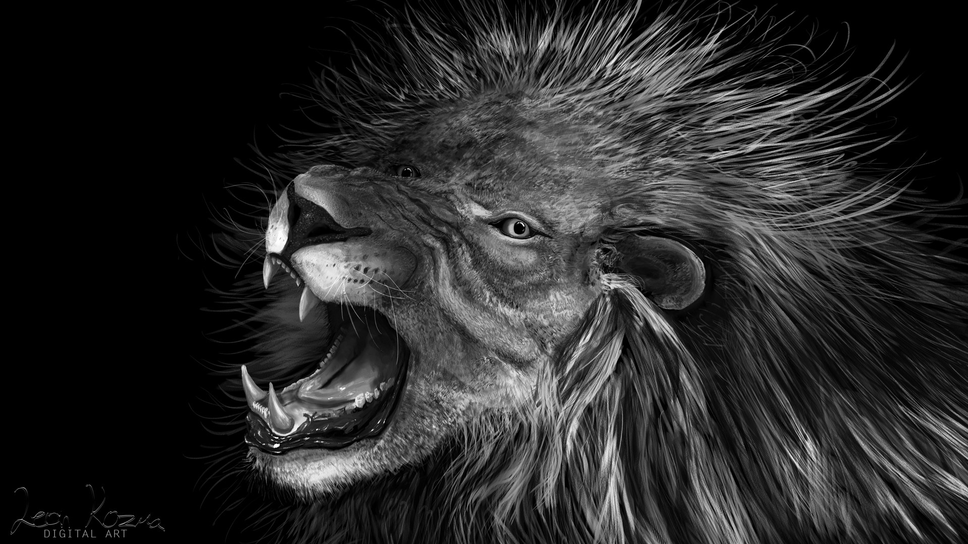 Lion desktop wallpaper black and white,artstation lion leon kozma
