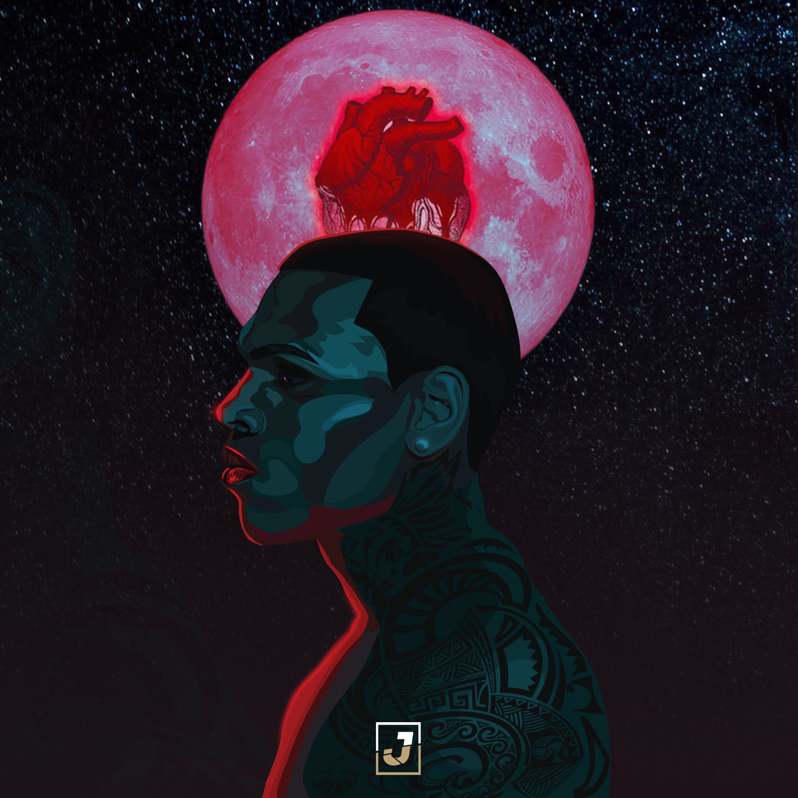 ArtStation - Chris Brown's Heartbreak on a Full Moon Album Art, Jerry Ubah