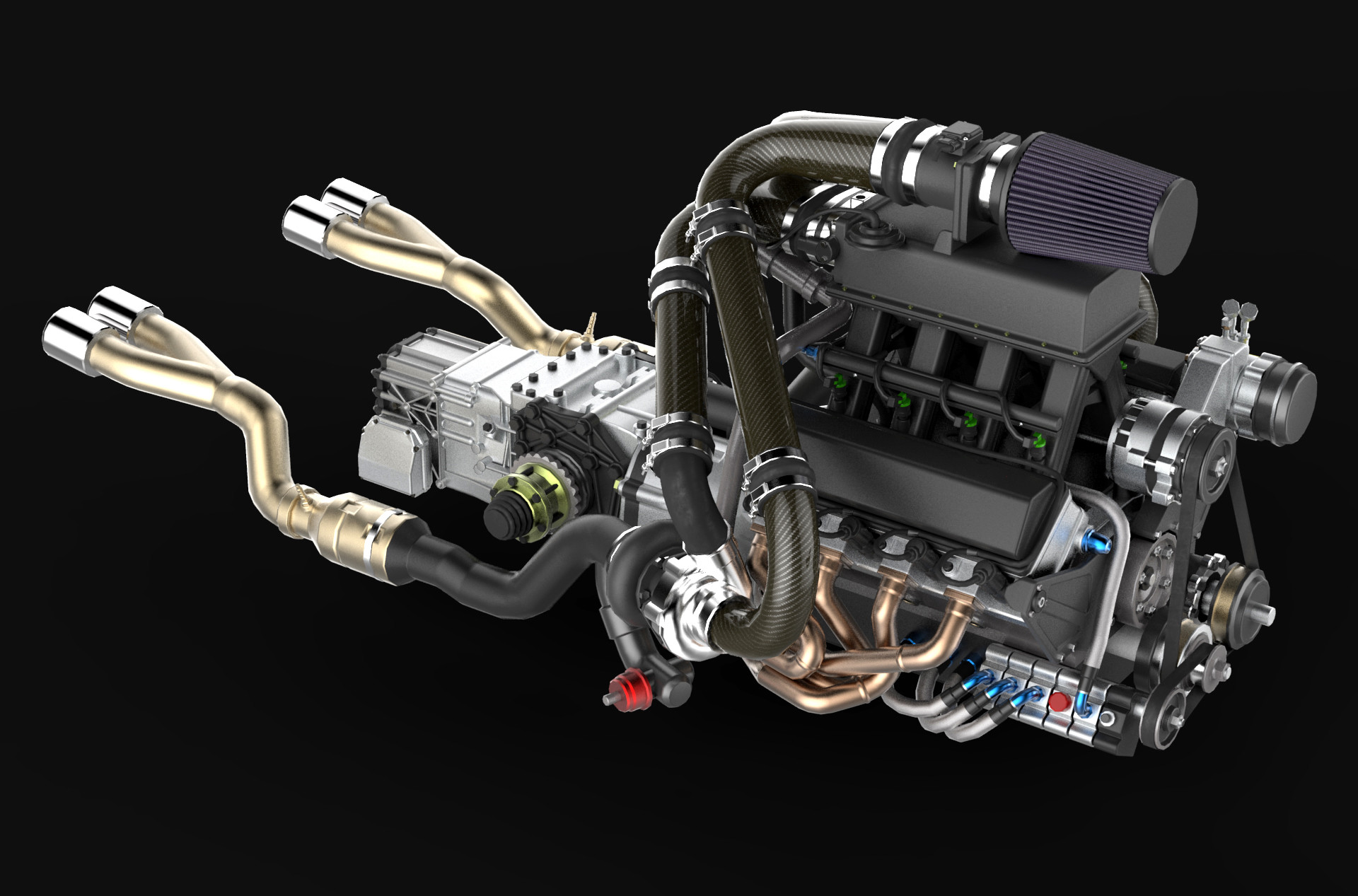 I've modeled this Saleen S7 Twin Turbo's engine and mechanical pa...