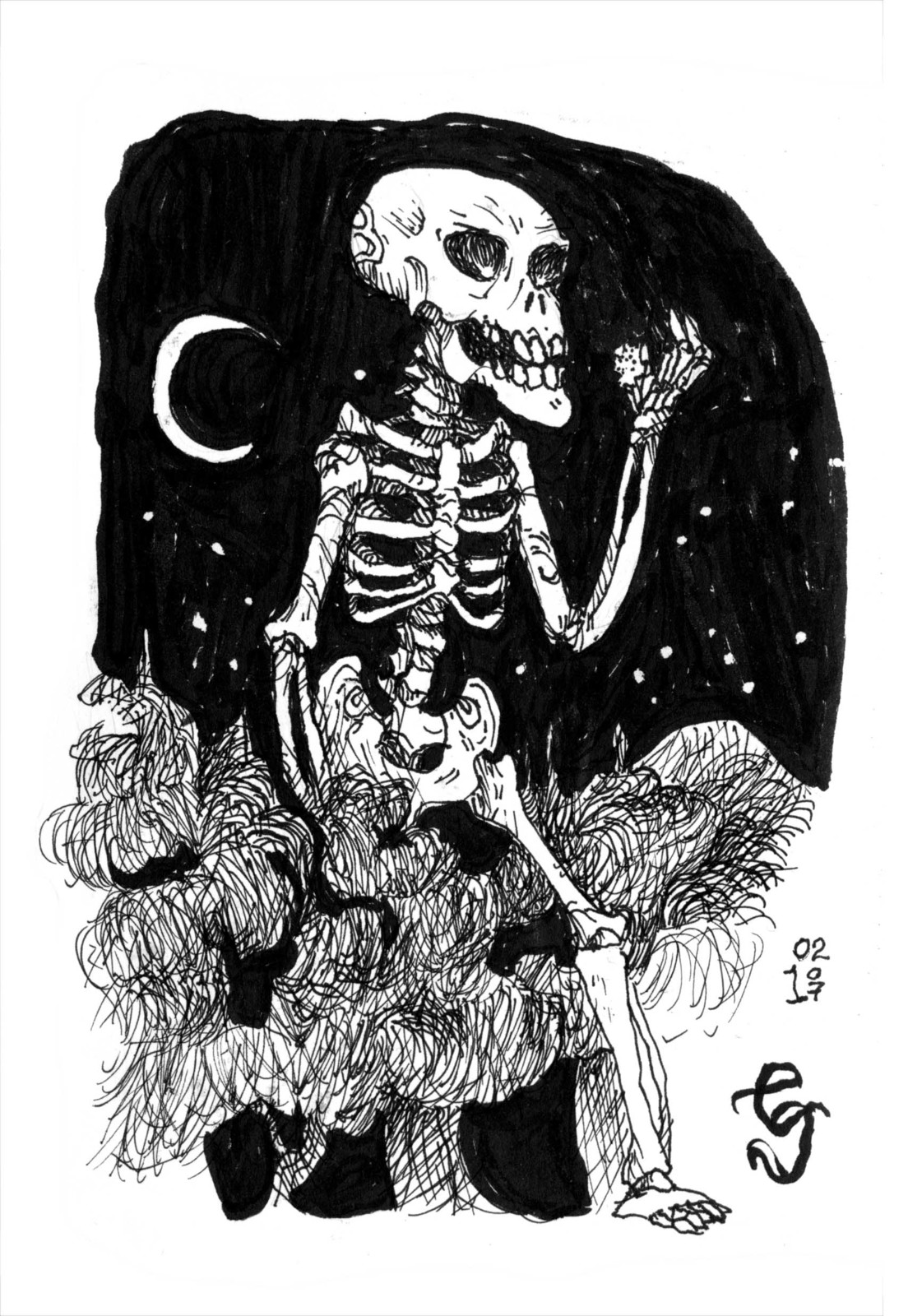 This is where my left-handed drawings started. This is the terrifying skeleton spirit Gashadokuro.