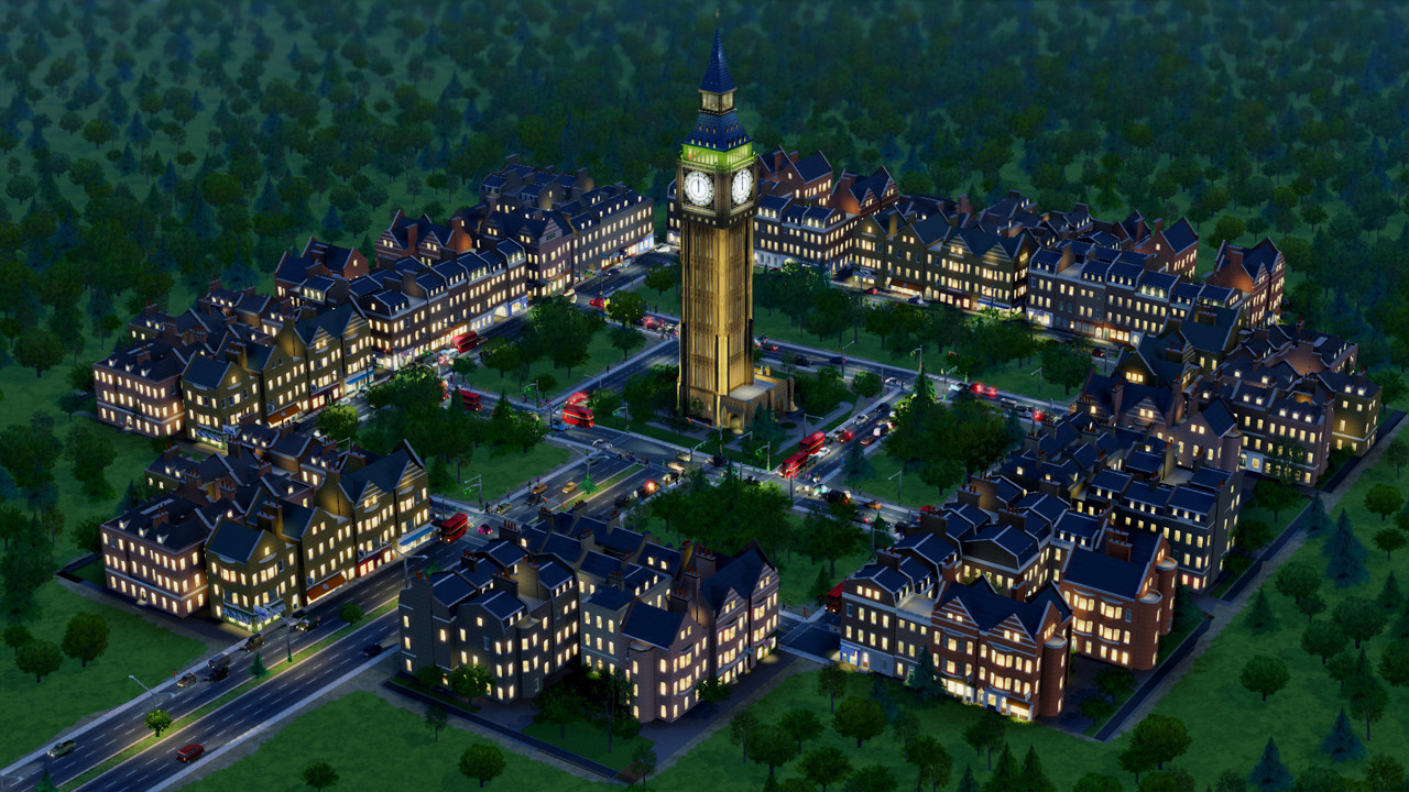 In- game screenshot of the British City DLC buildings