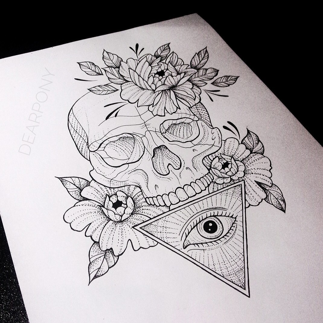 skull #butterfly #tattoo #death #decoration - Skull Drawing, HD Png  Download , Transparent Png Image - PNGitem
