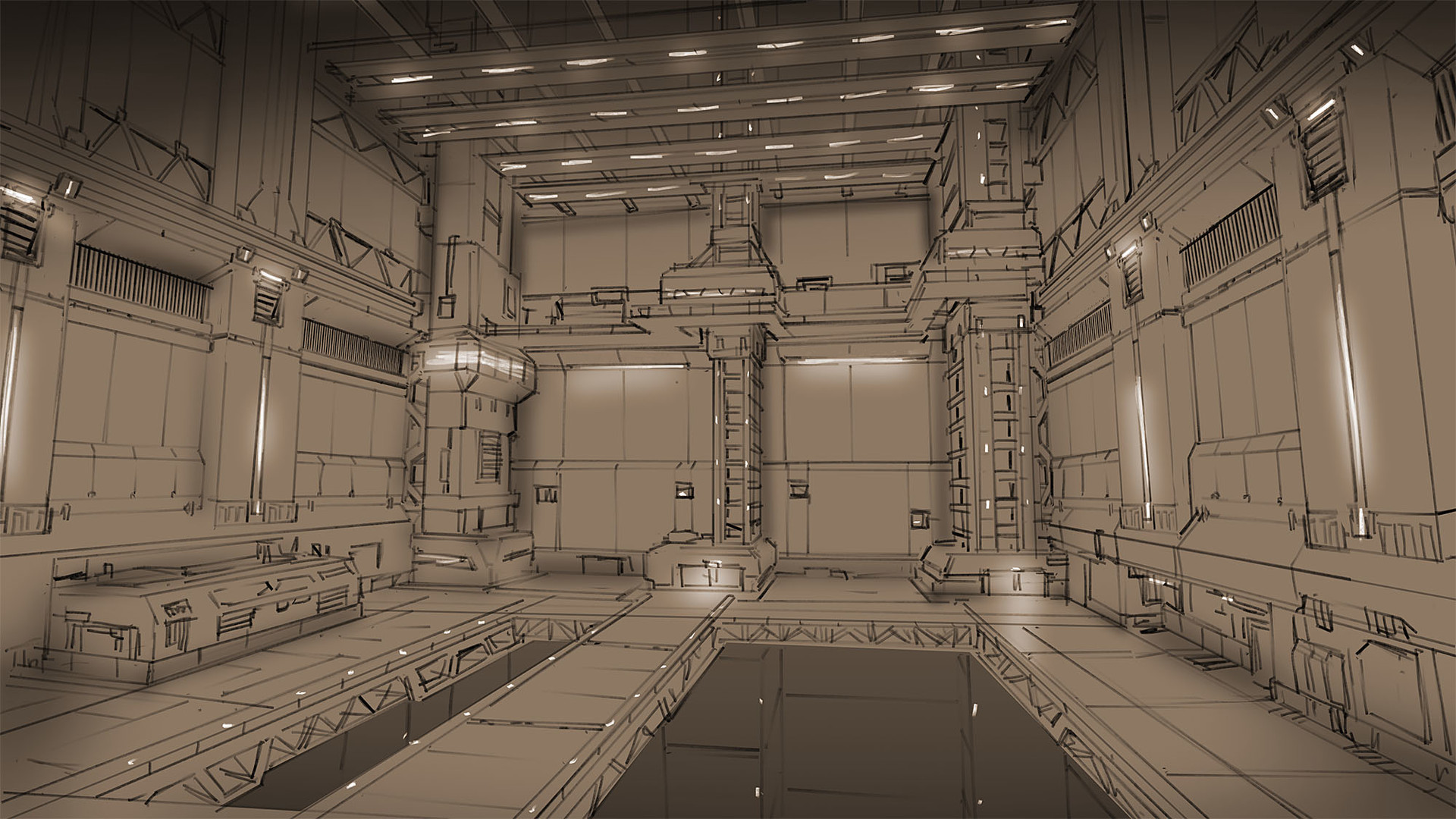 Artstation Concept Art Sci Fi Staging Area Inside A Spaceship Galan Pang