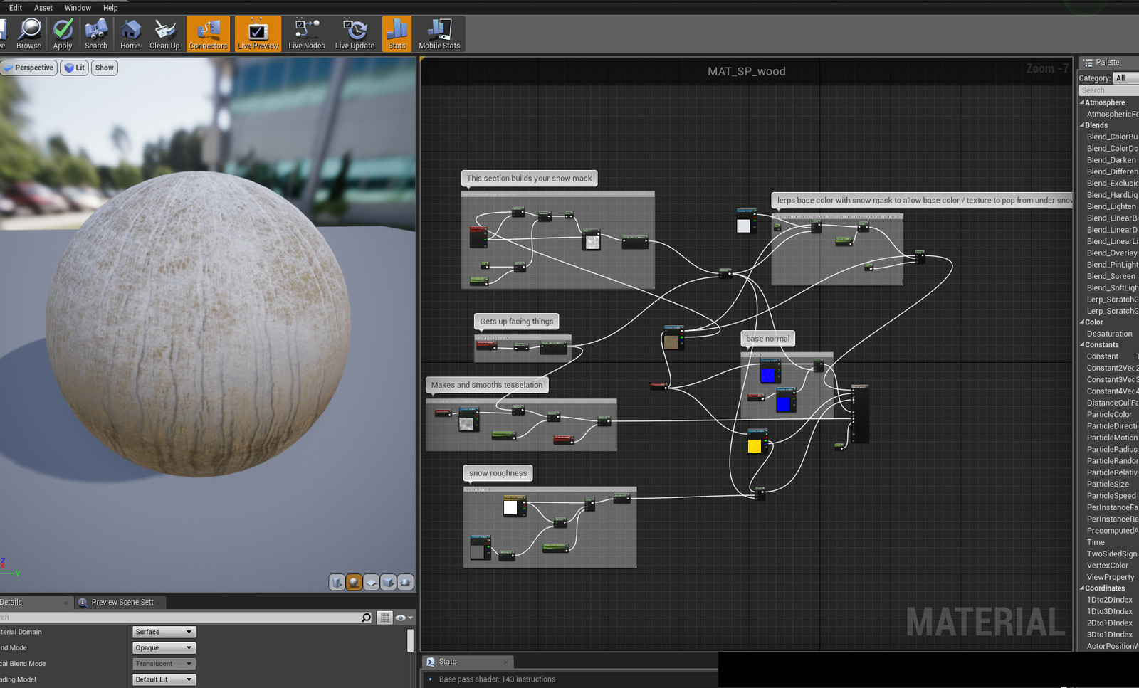 Dynamic snow material. Creates snow on upward facing sections of the material. 