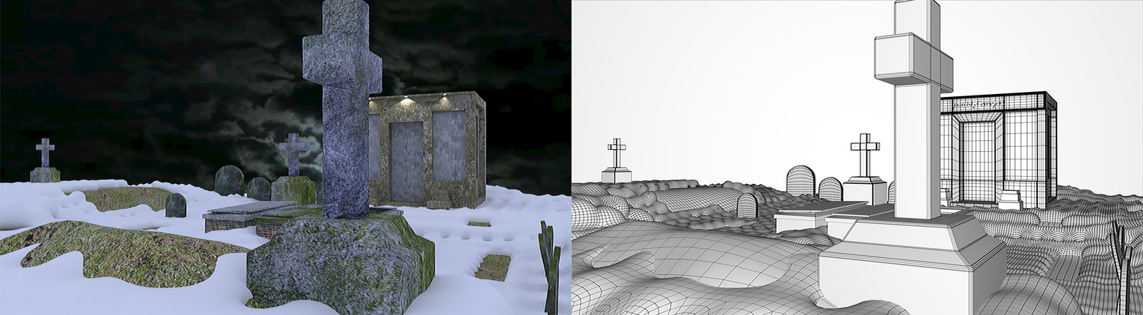 Side by side of the of the Mausoleum Cemetery Environment

