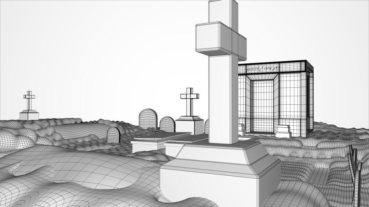 Wireframed of the Cemetery Environment
