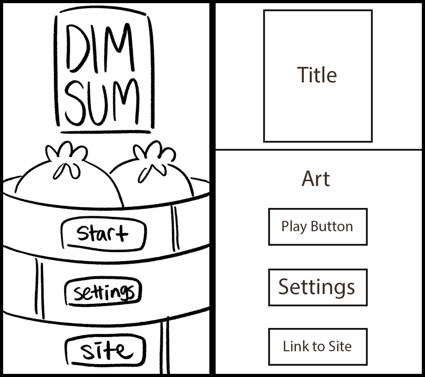 Imagining if Dim Sum were a rhythm game for mobile devices (start-up screen).