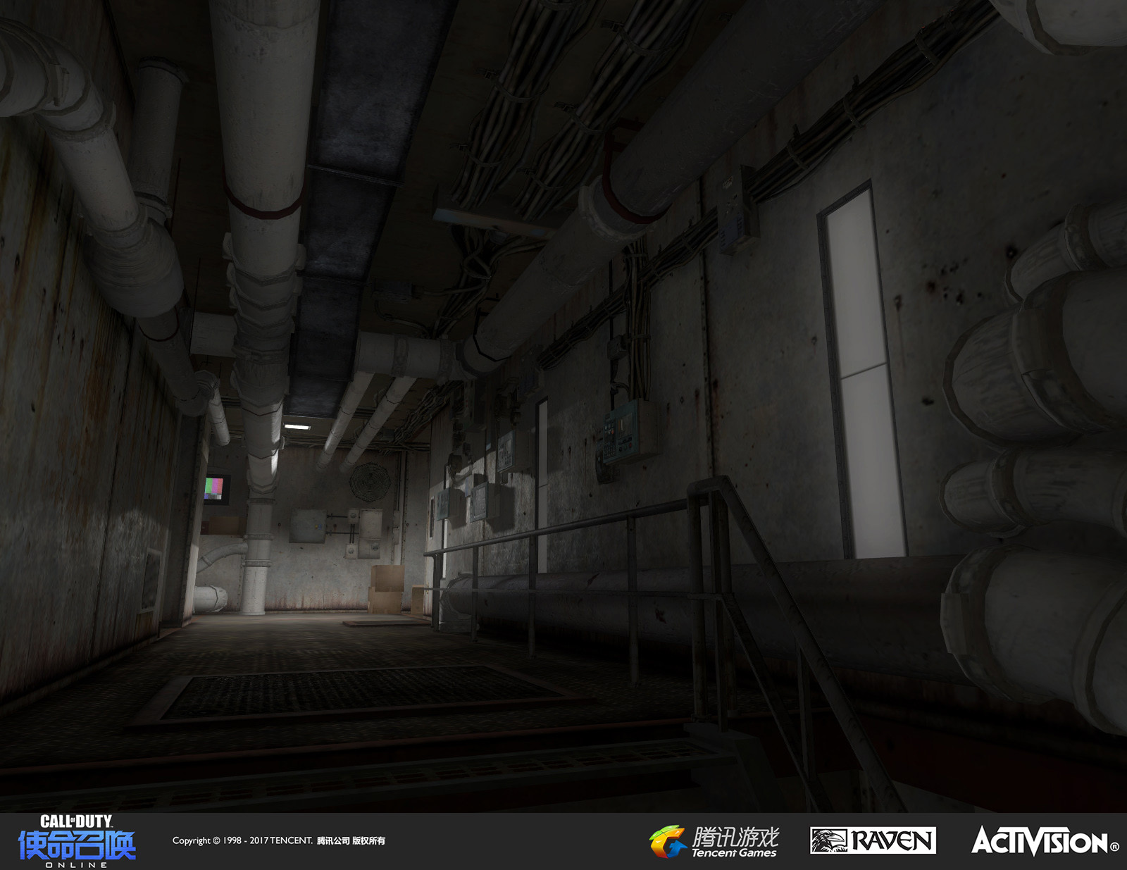 Newly placed interior corridor. Worked on geo and added new cable models as well as other set dress. 