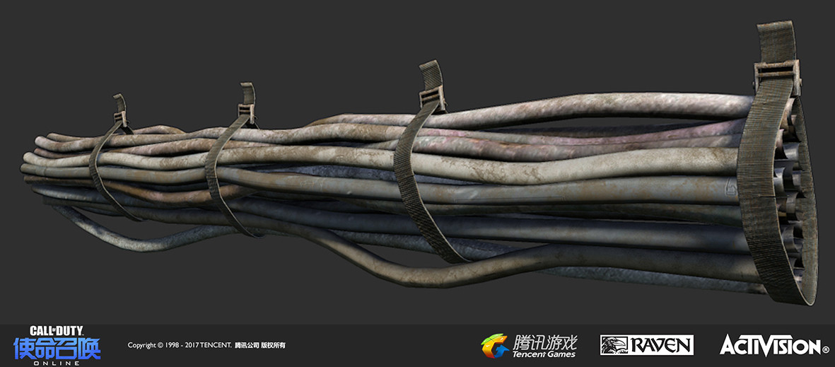 Bundled cable model (designed to be tiled in placement), built in 3DS Max and textured using Quixel's DDO and Photoshop.