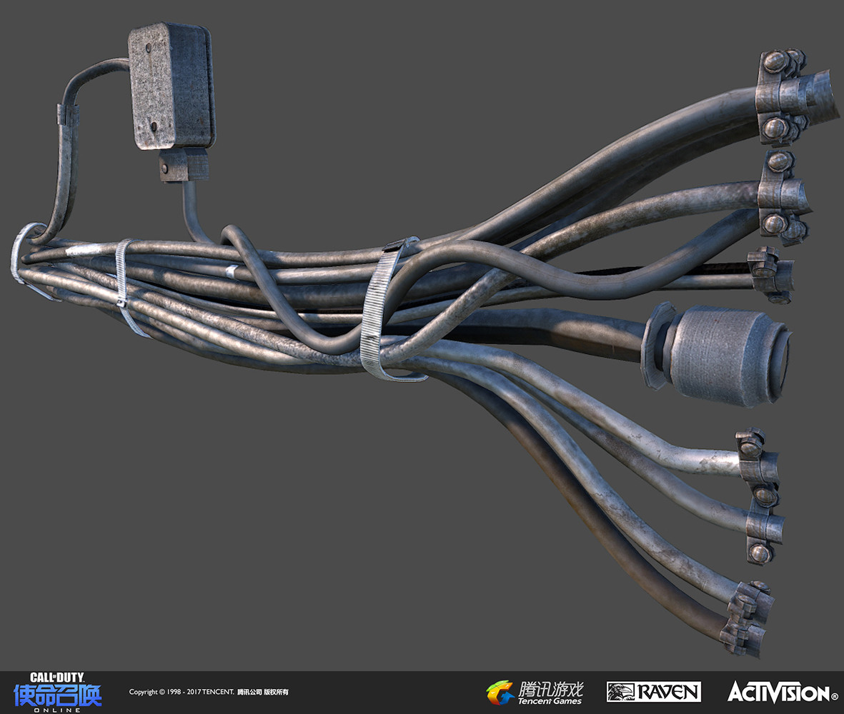 Bundled cable model #2, built in 3DS Max and textured using Quixel's DDO and Photoshop.
