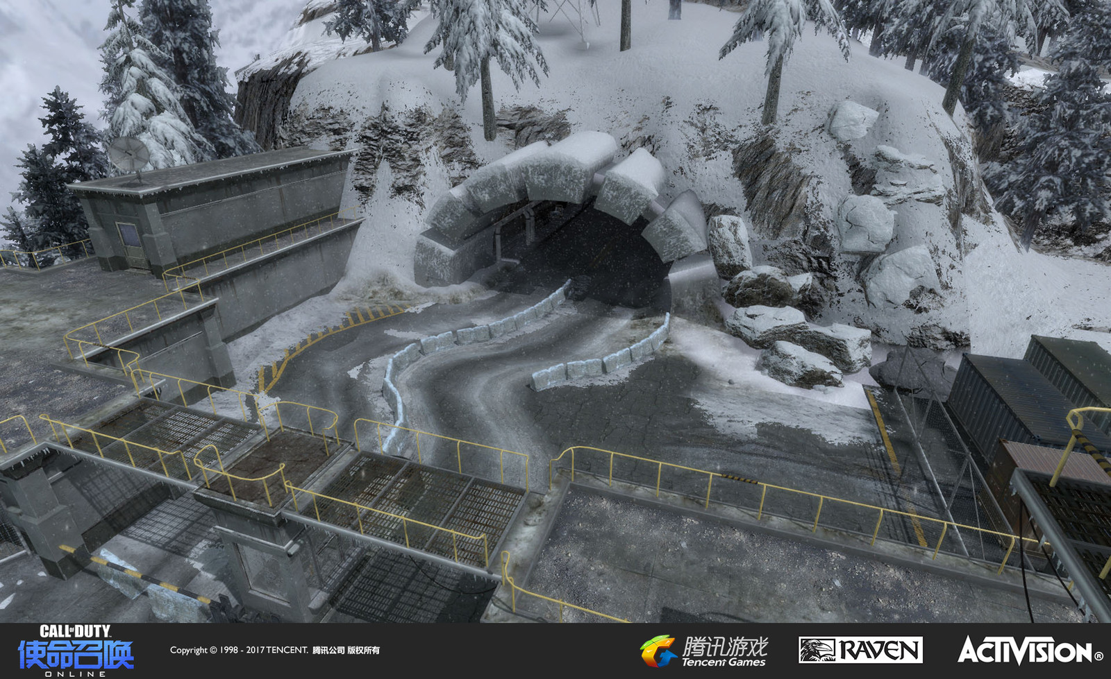 Summit: This is a multiplayer map re-created from Black Ops. I recreated the end section of the map and themed it as a security checkpoint/entrance. I was resonsible for geo, terrain, and texturing in this area. Pat Williams created the buildings.