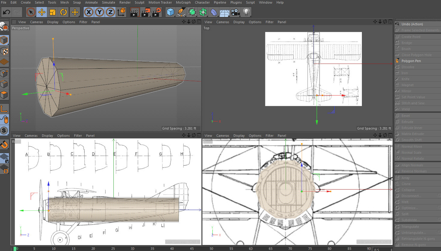 1: Starting to build the SPAD in Cinema 4D using a 10 sided cylinder