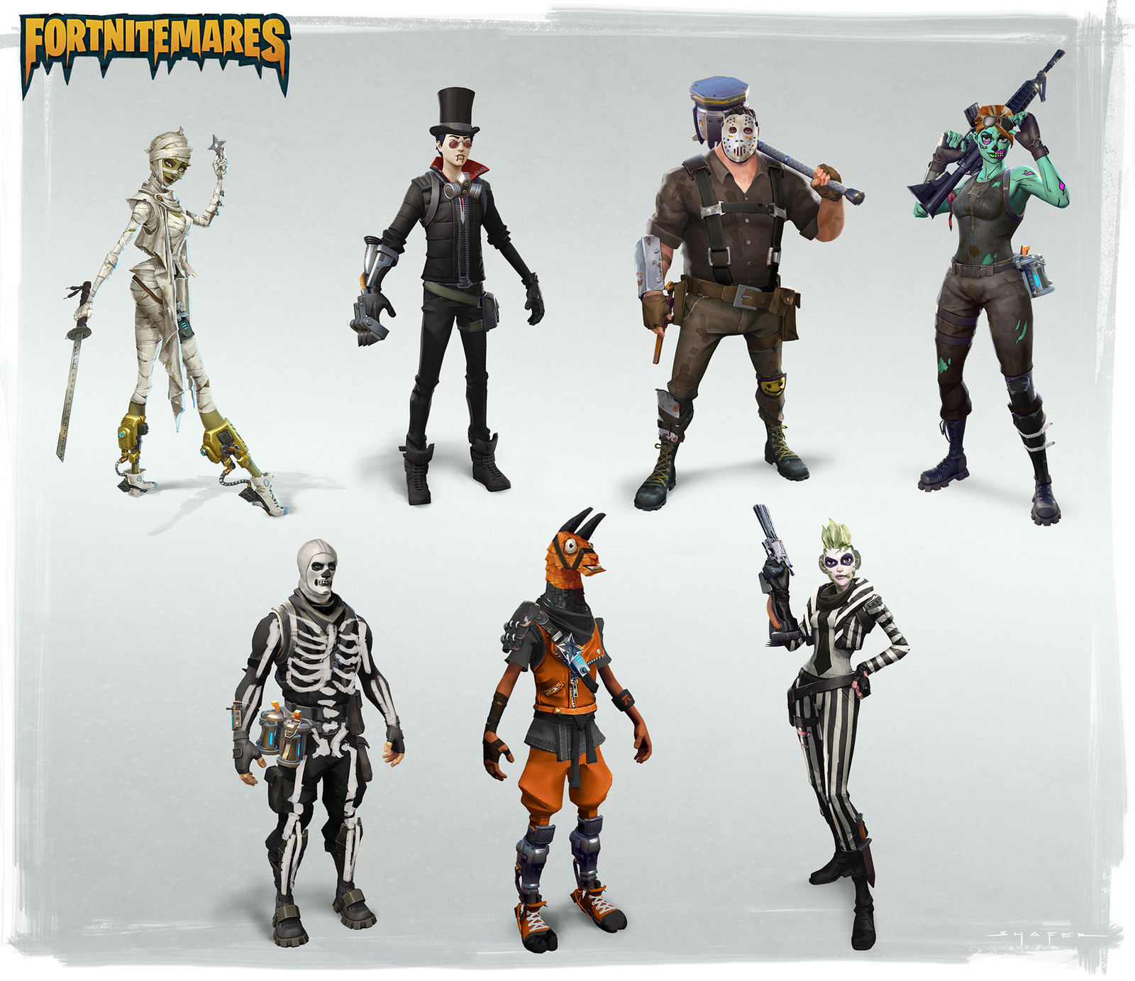 Halloween skin concepts for Save the World and a couple of them were in Battle Royale as well.