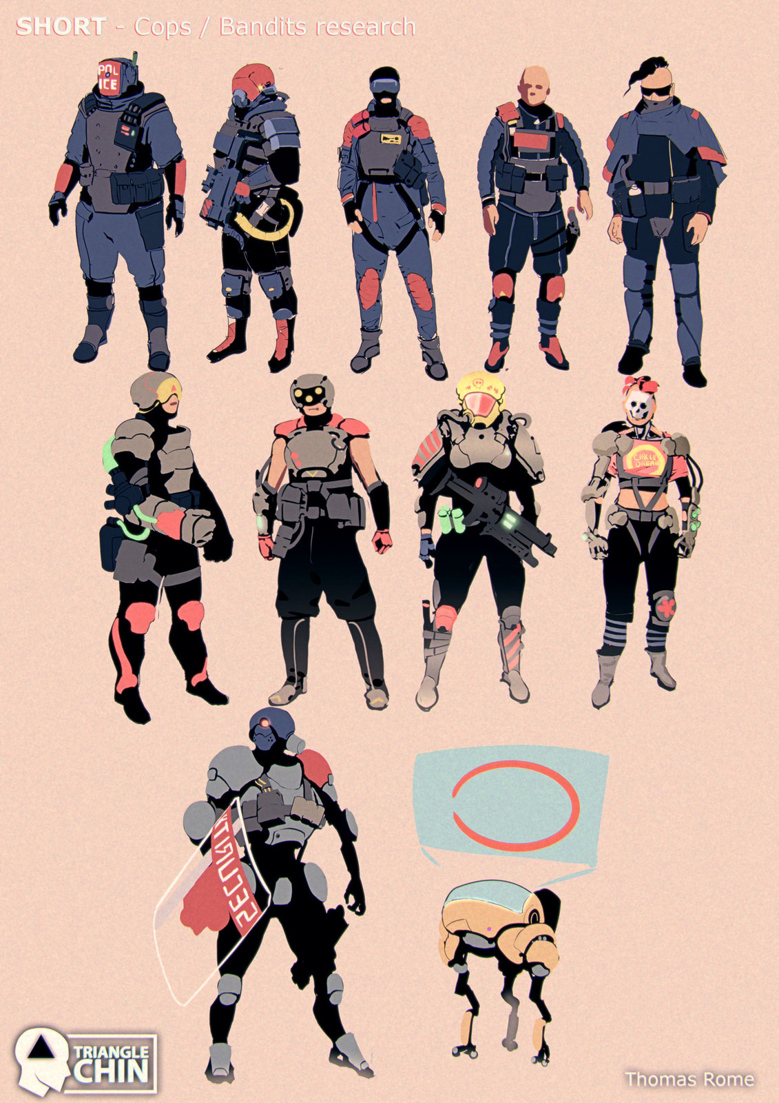 Police / bandits, quick sketches to get some variation ideas.