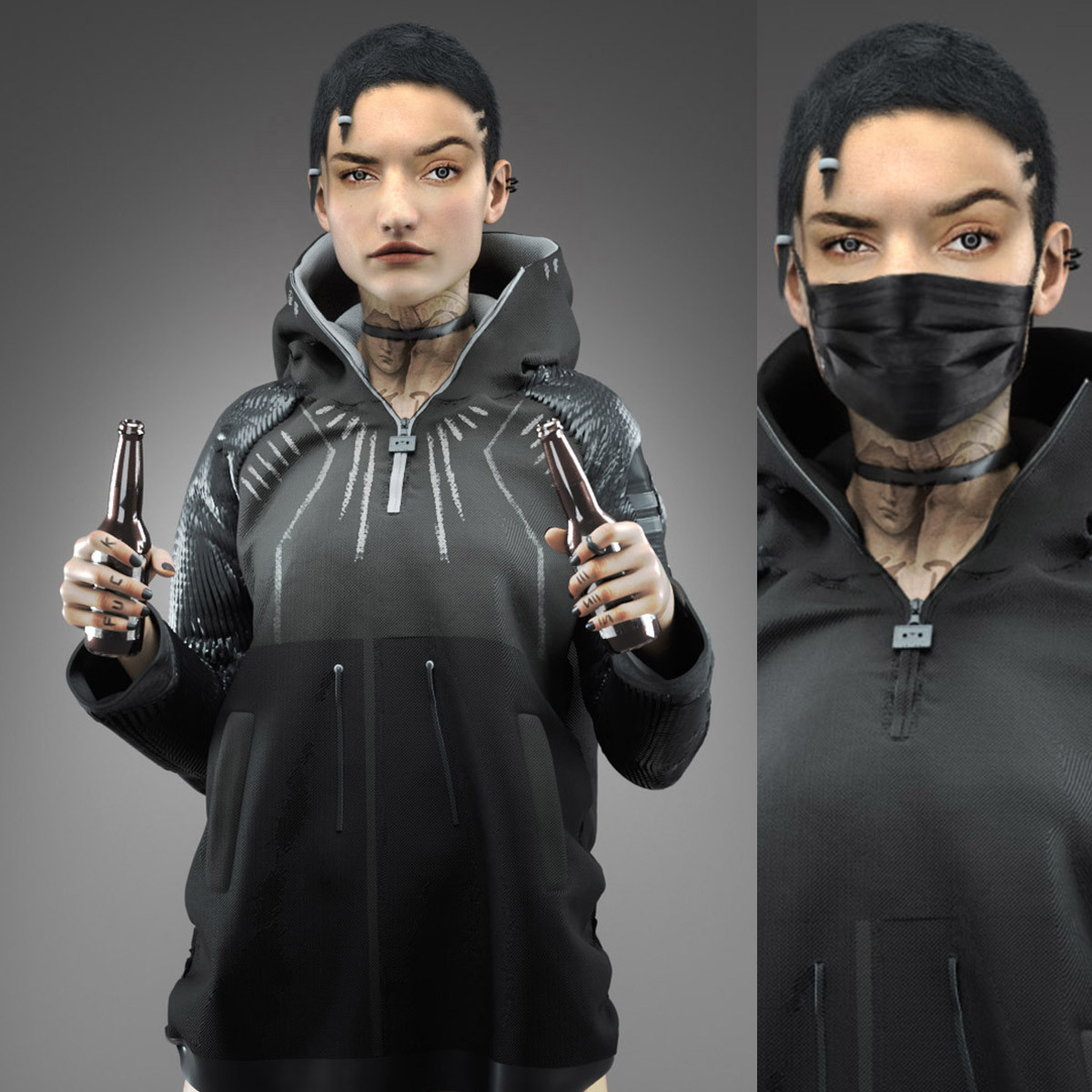 CASS - Loves women, loves beer. She gives zero fucks what you think about her. Wears signature Mens HAKET Hoodie. 