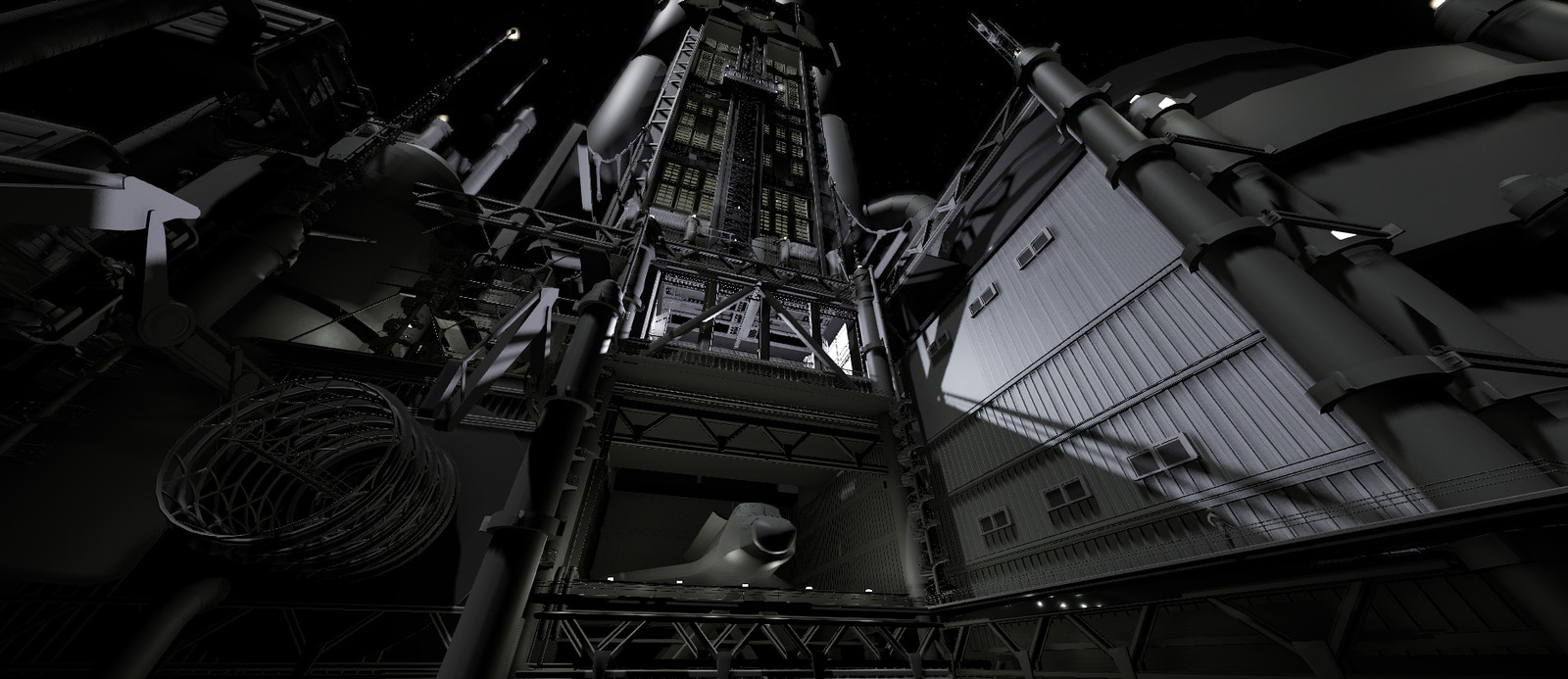 another old previs I made to illustrate the actual scale of the exterior in a small part of the entire station.  Big!!