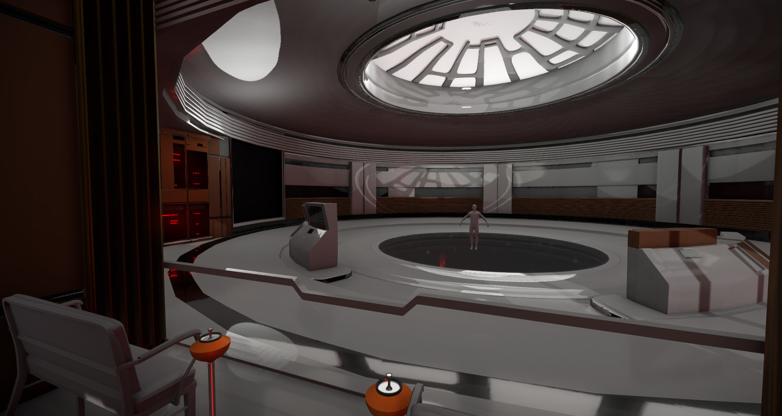 some initial explorations of the skill recorder chamber.  This was during a late 60s sort of phase in production  I got a general concept showing gorgeous nearly synthetic wood panelling, cigarette ash trays, and blinking servers and cried tears of love.