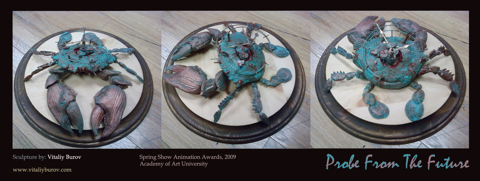 "Probe From The Future" - The figurine is made from mixed media (self adhesive Plasticine/ copper wire/ copper spray-paint / copper acid / plastic clock parts).