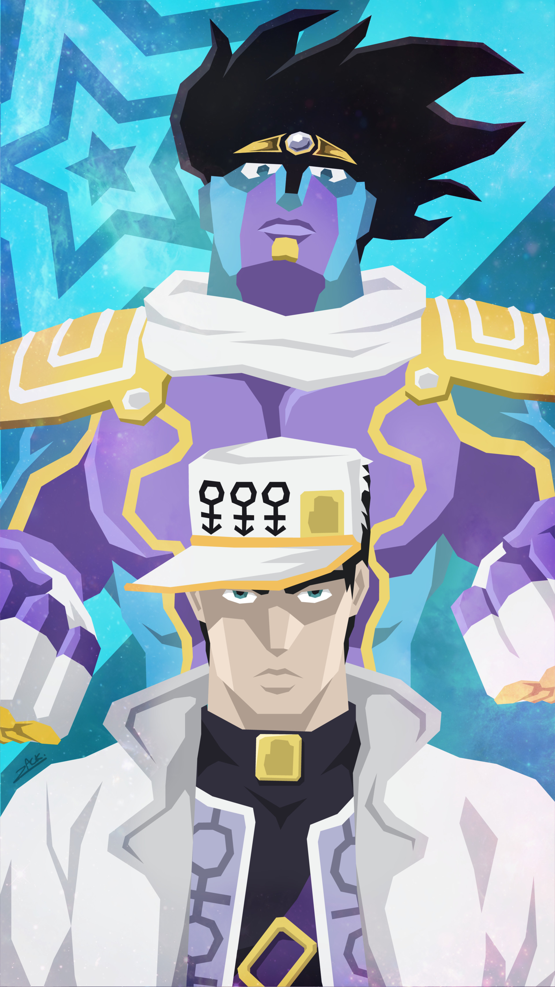 Zack Chua - Jotaro & Star Platinum (DiU) - Low Polygon Wallpaper