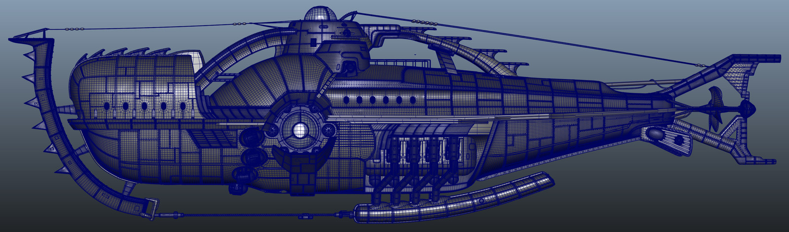 maya screen grab of the Sub I modeled. It was modeled old school all in maya no displacements. resolution was needed to sculpt the panels. There are 60000+ rivets. Model is also water tight for water sims.