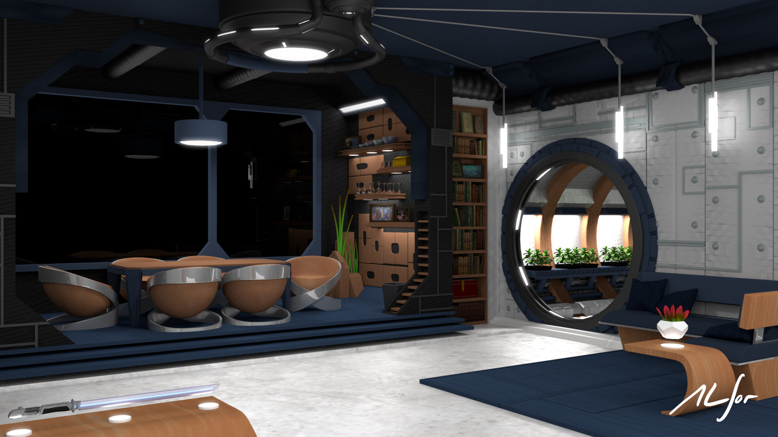 Artstation Spaceship Living Room Andrea Marcet