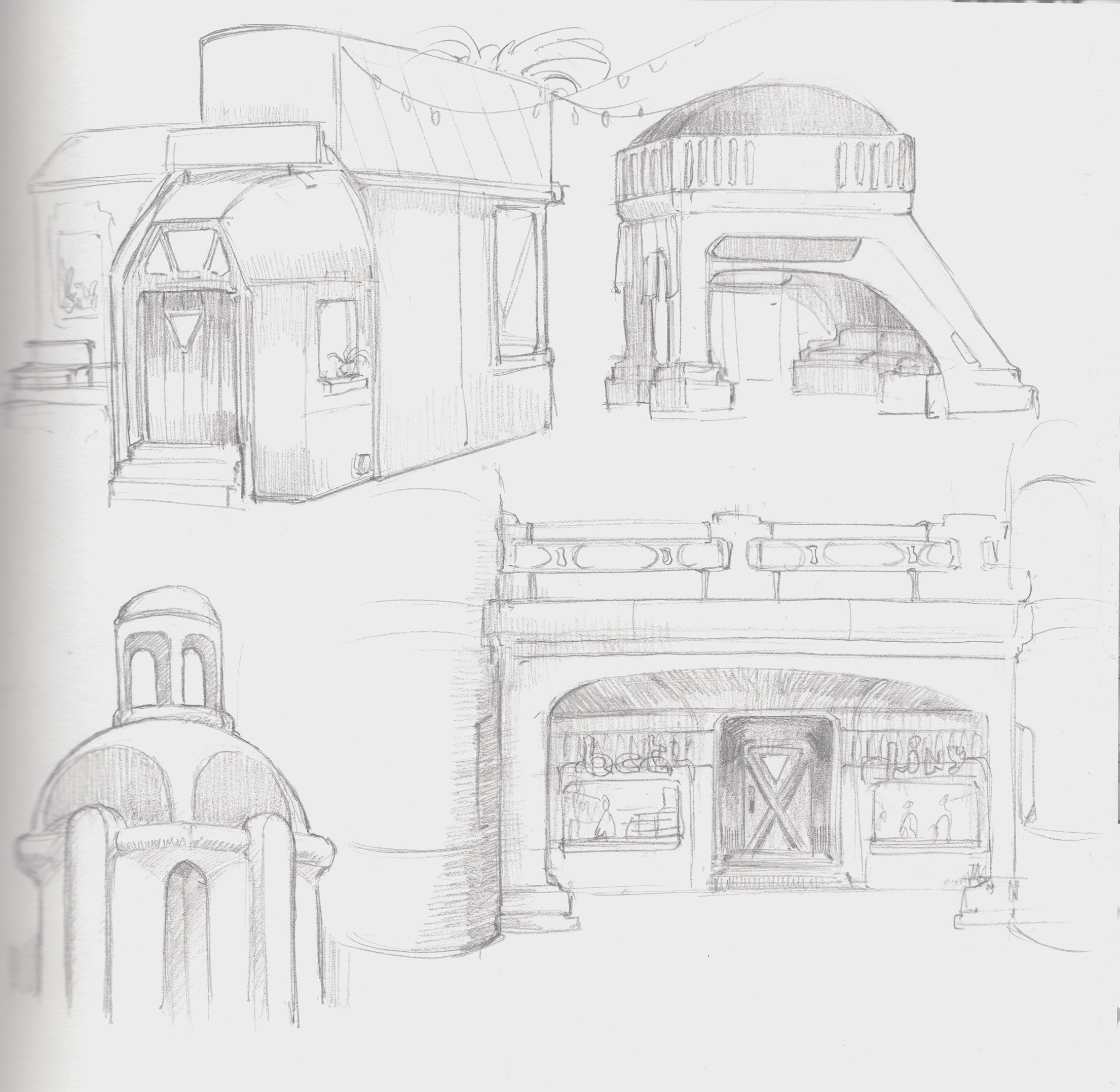 White town architecture sketches