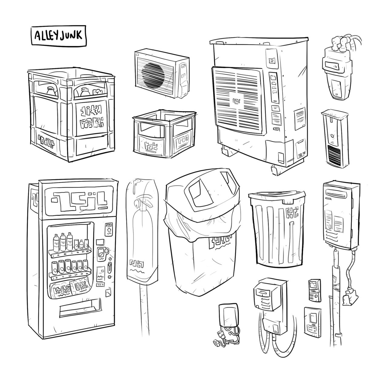 ArtStation Alley Junk and Power Boxes