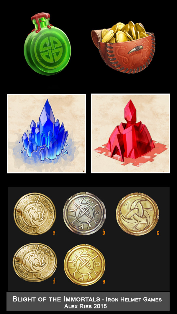 Carious UI elements, including two concept crystal castles for the clients other project
