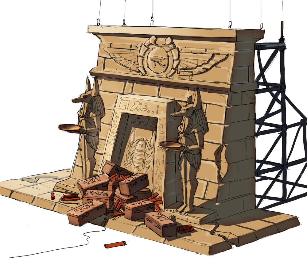 Set elements for a combat arena in a film studio