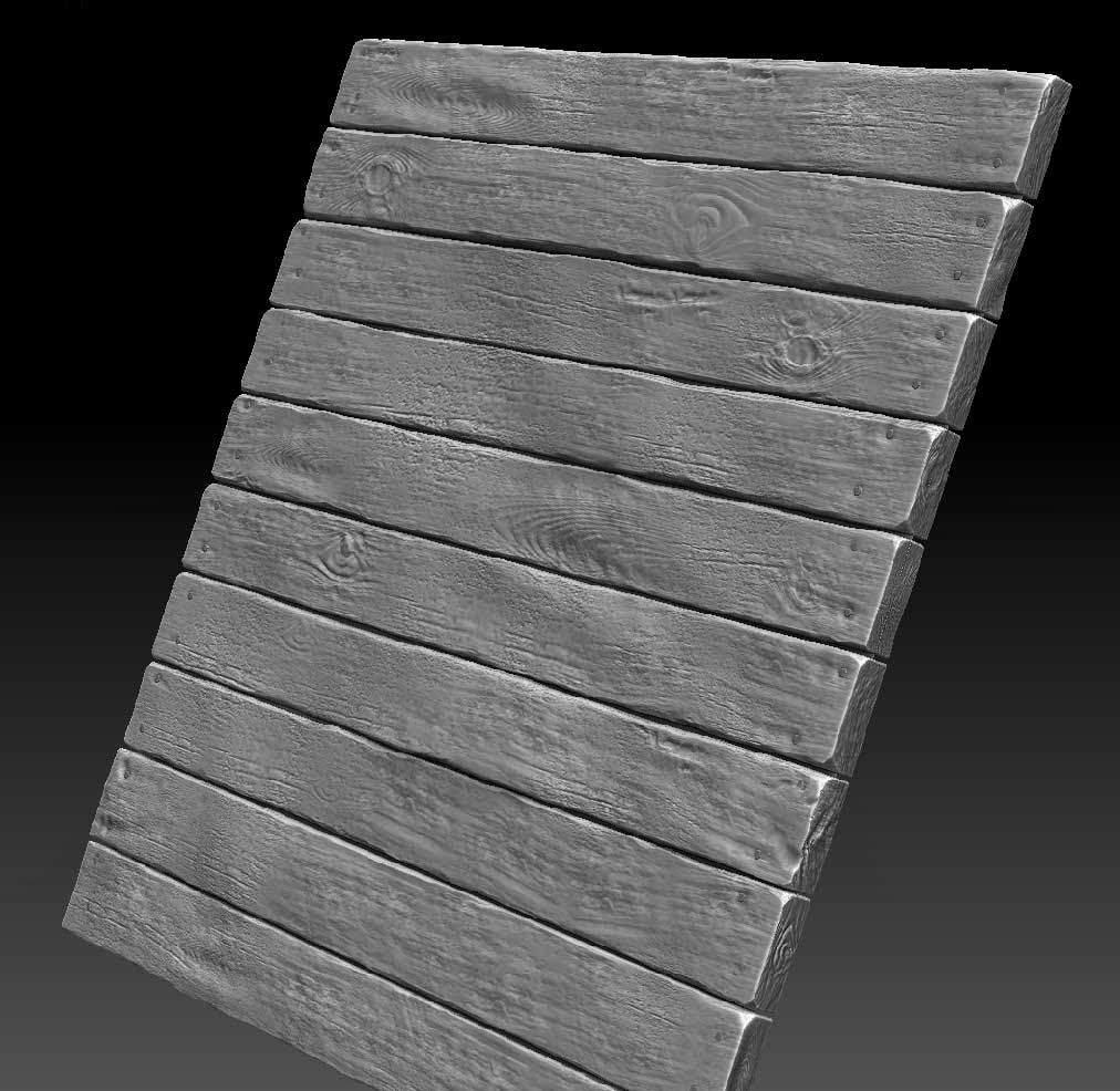 Z-Brush creation of plank geo. Nowadays I would definitely try to handle this via Substance designer if I was just after a material.