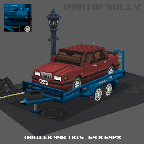 3D Pixel-Art Car Trailer (Commission)