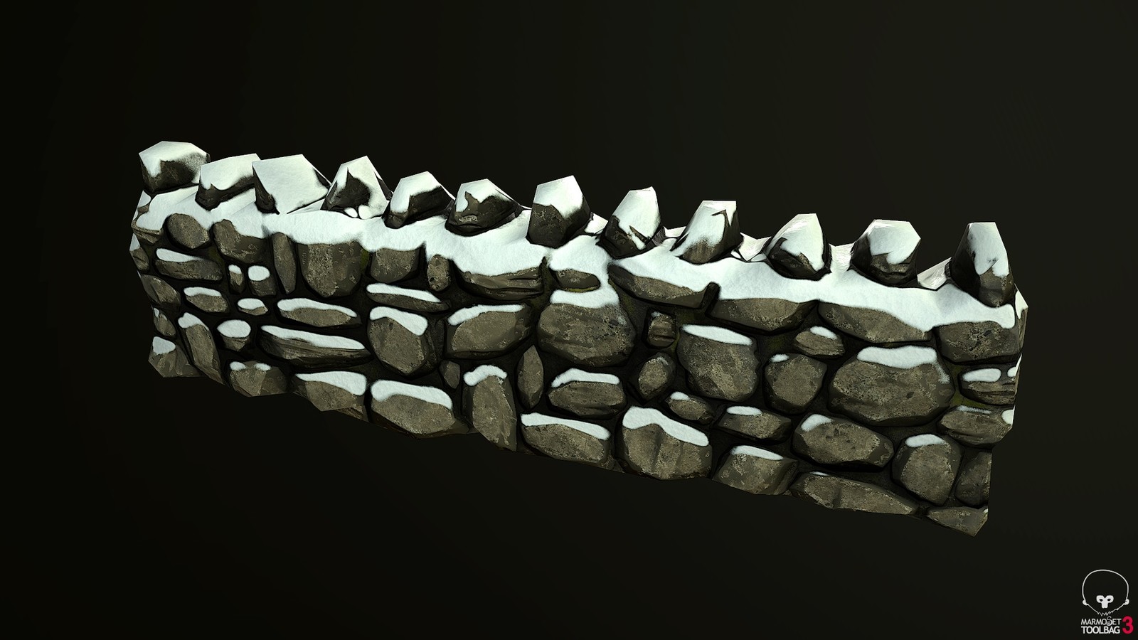 Stonewall with snow cover.