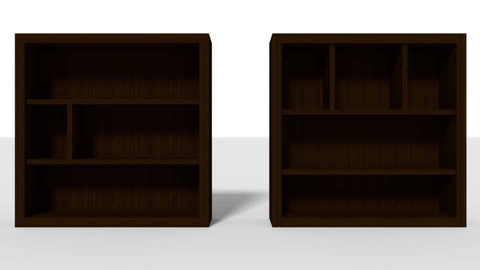 Front view of both bookshelves.