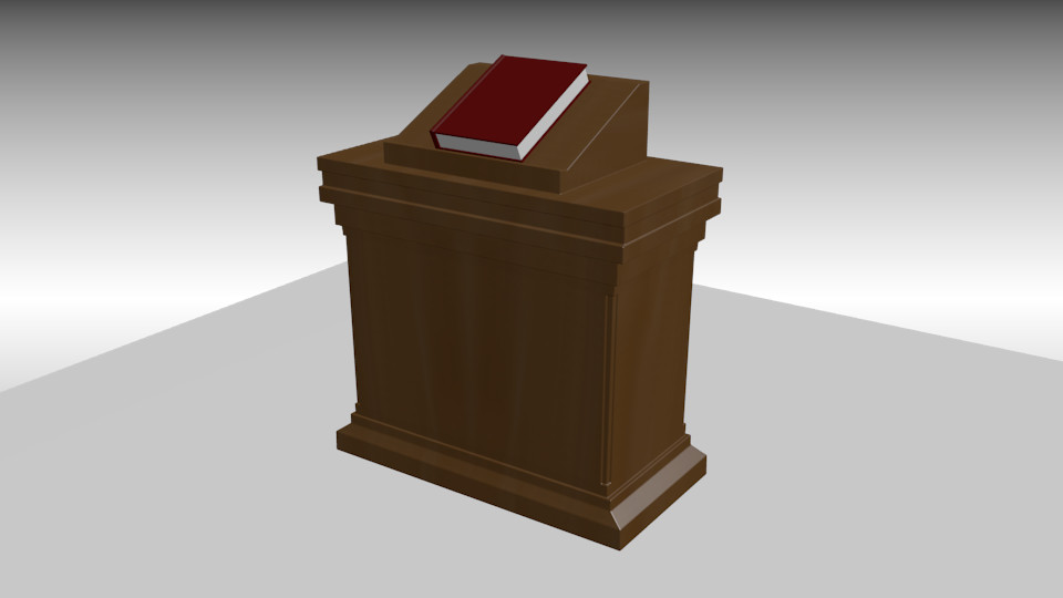 Angled view of podium with book.