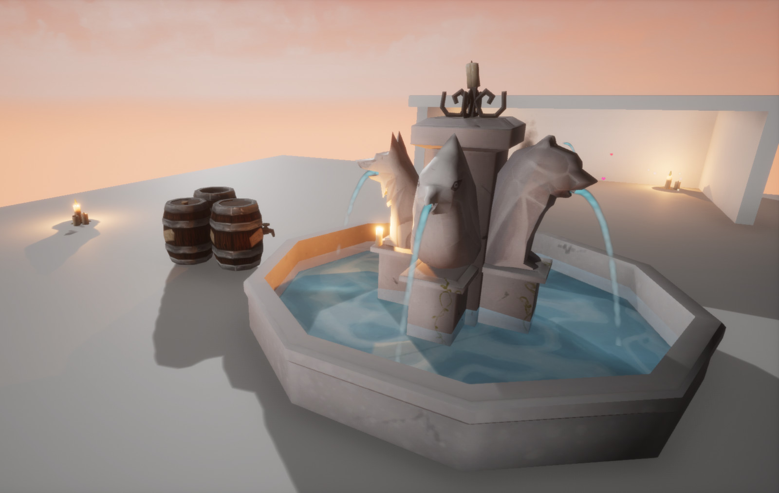 Close ups of the fountain and the water effects I made.