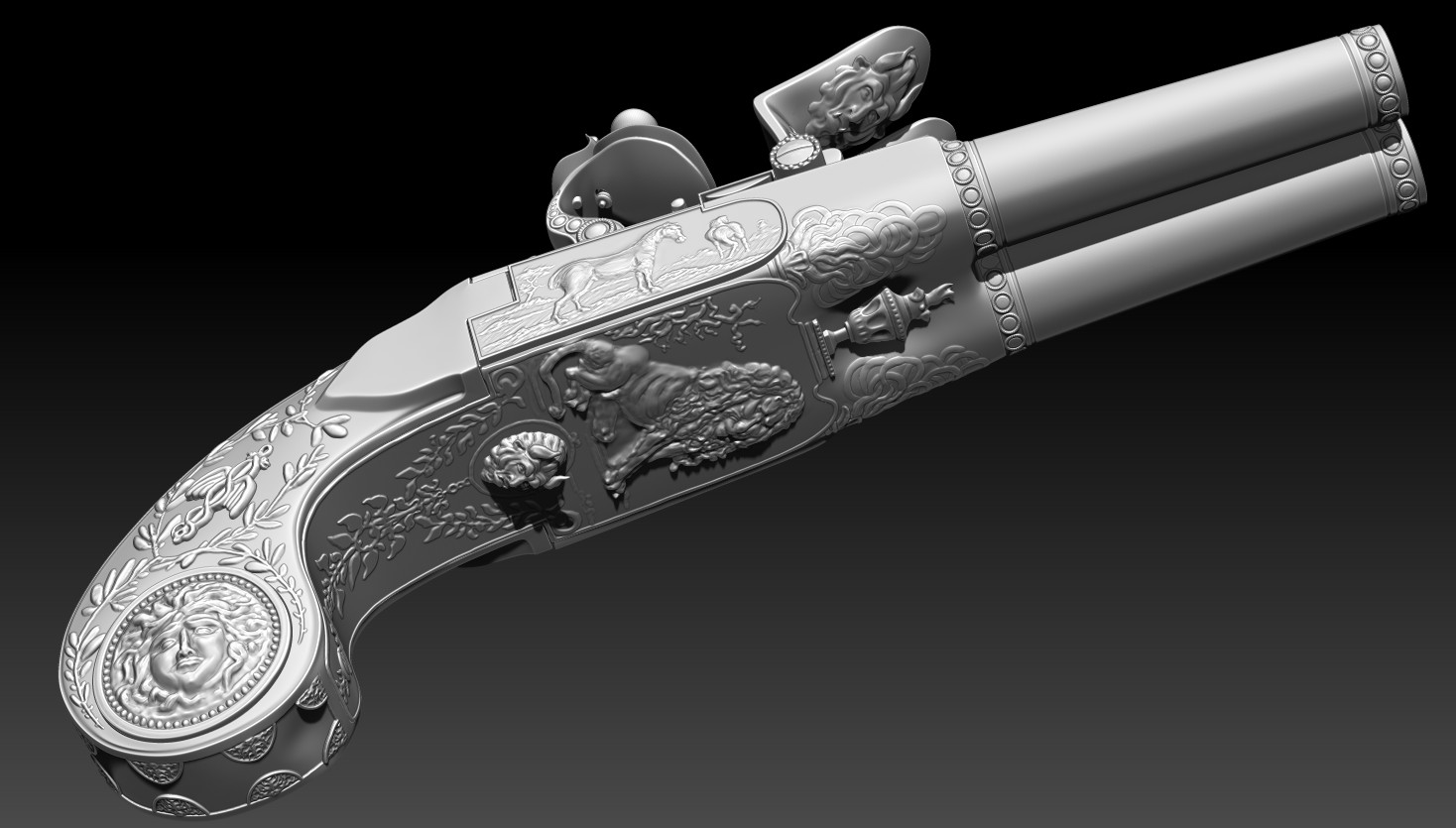 Double Barreled Turn-Off Flintlock Pistol Hi Res Sculpt