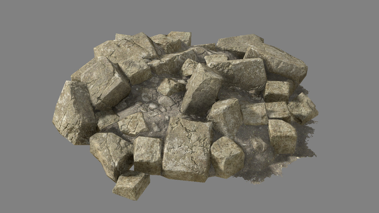Collapsed blocks with dirt (single mesh, one material)