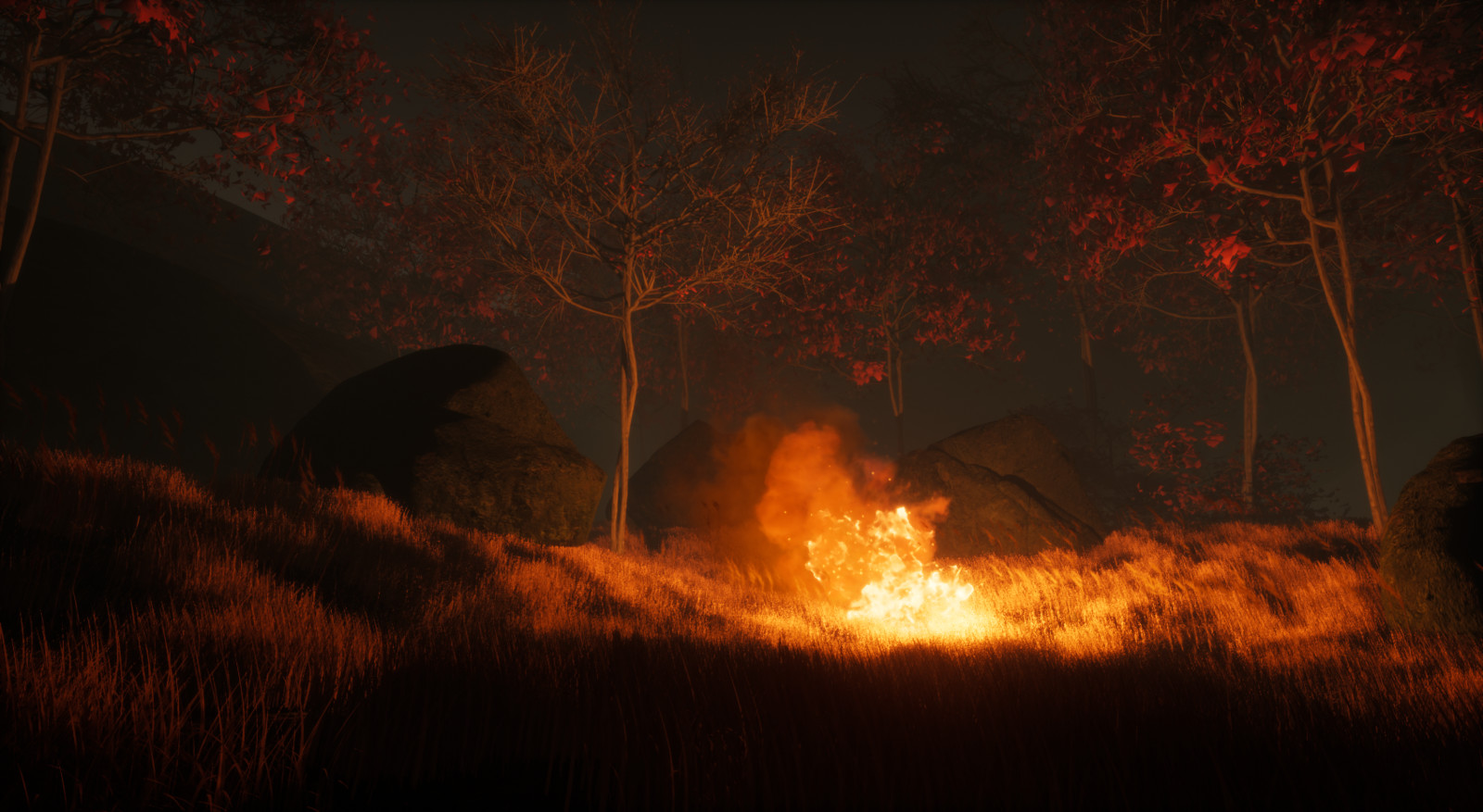 No tent and rocks around fire -Progress shot