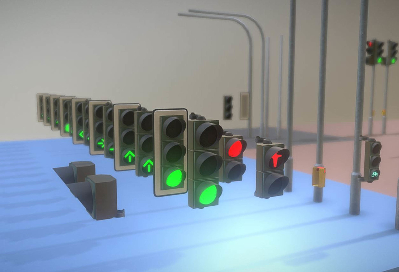 The animated traffic light modules.
All modules have the same animation.