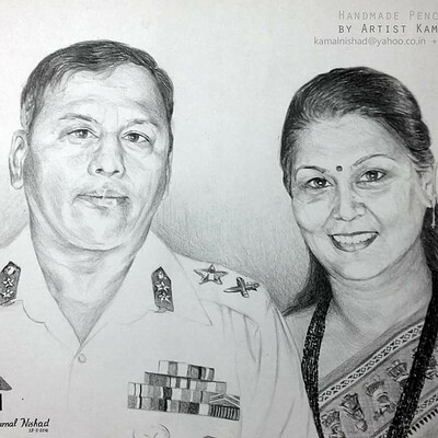 Kamal nishx armyman and his wife pencil charcoal sketch by artist kanal nishx