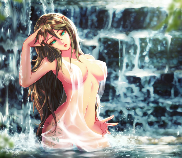 Wallpaper Anime Girl Near A Waterfall Still Life In Shades Of Gray