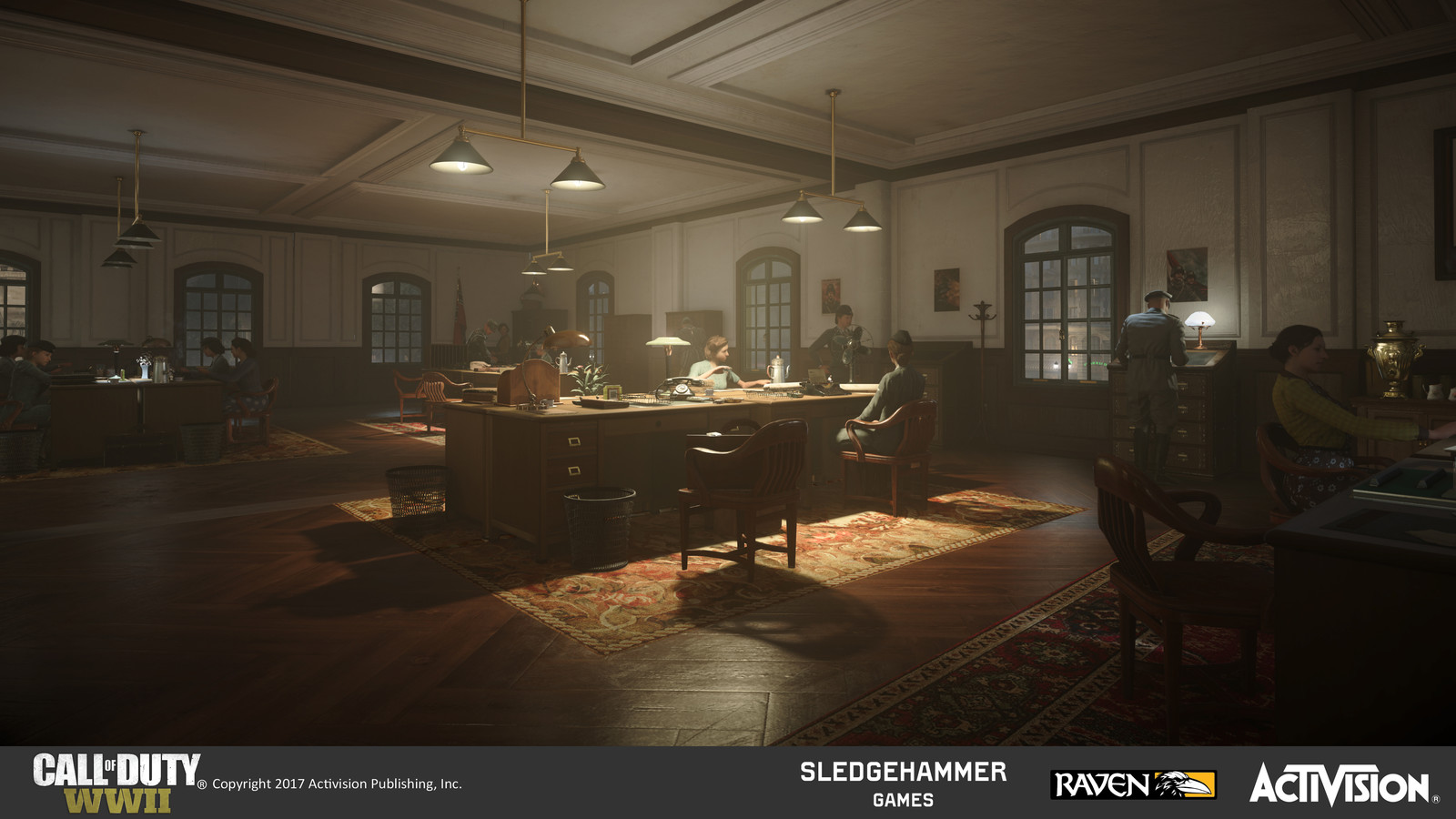 The Bullpen. Created all interior architecture in-engine. Set dressed using a combination of original assets (desks, file desks) and existing assets and materials.
